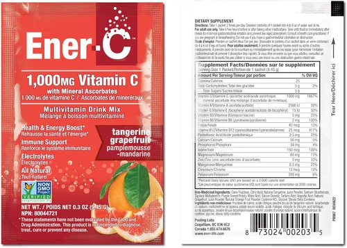 Miniatura 8 de Ener-C Mezcla de bebida multivitamínica de pomelo mandarina, 1000 mg de vitamina C, sin OMG, vegano, polvo de jugo de fruta real, apoyo inmunitario