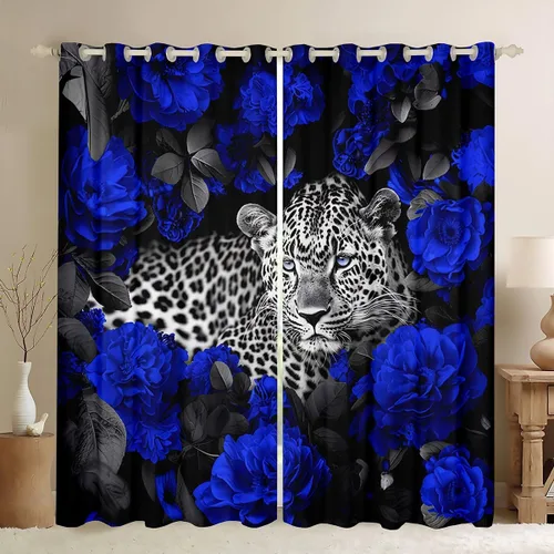 Miniatura 29 de Erosebridal Cortinas de Rosas Rojas 3D Tratamientos para Ventanas de Guepardo, Paneles de Cortinas con Estampado de Gato Leopardo para Sala