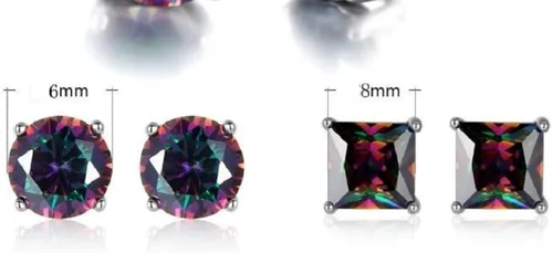 Miniatura 5 de LVTING - Aretes de plata de ley 925 con circonita cúbica redonda y cuadrada de corte brillante, hipoalergénicos, cuarzo, arcoíris, coloridos regalos