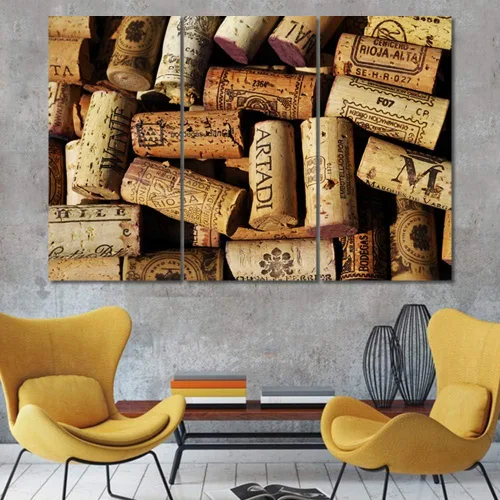 Miniatura 87 de Obra de arte para paredes del hogar, 3 paneles de letras de vino tinto, pinturas de corcho, impresiones HD, arte de pared de corcho de vino sobre