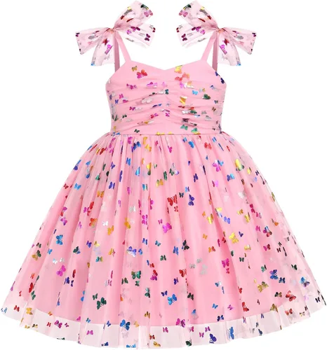 Miniatura 23 de IMEKIS Vestido de princesa de cumpleaños para niña pequeña, confeti brillante, bohemio, arcoíris, cake smash, sesión de fotos, conjunto para 1-6T