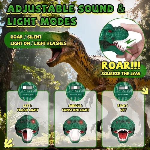 Miniatura 4 de Nitigo Linterna Frontal de Dinosaurio para Niños Linterna Paquete de 2, Linternas Frontales LED Recargables Modo Rugido y Silencioso, Juguetes