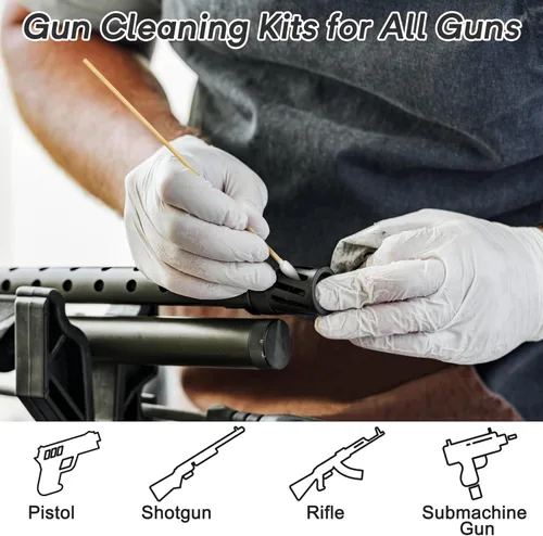 Miniatura 6 de Guyuyii Suministros de limpieza de pistolas con caja de almacenamiento Parches de limpieza de pistola sin pelusa de 2 pulgadas e hisopos