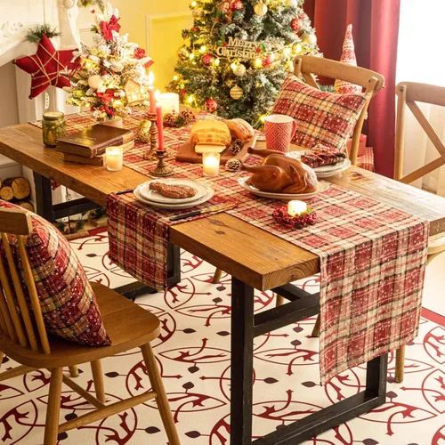 Miniatura 2 de Camino de mesa de Navidad a cuadros beige, caminos de mesa de vacaciones de invierno de 72 pulgadas de largo, decoraciones de Navidad