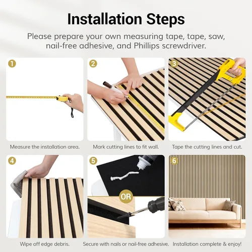 Miniatura 5 de TONOR Paneles acústicos de madera para pared con listones de madera, paquete de 2 paneles acústicos de 47.2 x 23.6 pulgadas, paneles acústicos