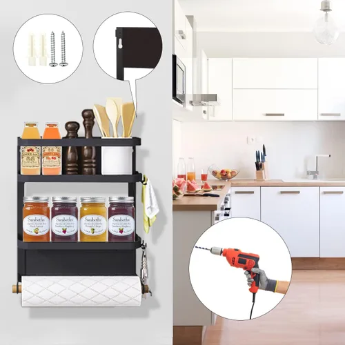 Miniatura 5 de Estante magnético para especias para refrigerador, soporte magnético para toallas de papel para refrigerador, estante magnético, organizador