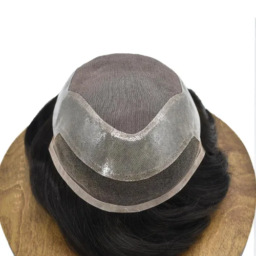 Miniatura 6 de Tupé de pelo para hombres Cabello humano para hombre Hairpieces y tupés Durable Fine Monofilament Mens Hair System Lace Front Mens Toupee Mens Hair