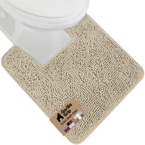 Miniatura 34 de Gorilla Grip - Tapete de baño afelpado, absorbente, peludo, de felpilla, para base de inodoro cuadrada, reverso de goma, suave, de microfibra, claro