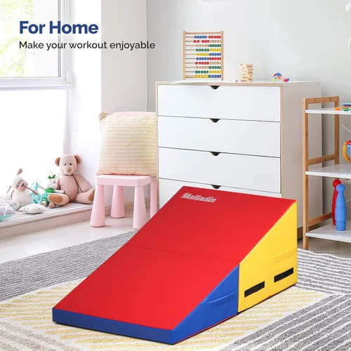 Miniatura 6 de Matladin Alfombrilla de cuña inclinada para gimnasia, plegable, para niños y niñas, entrenamiento en casa Rojo+amarillo+azul