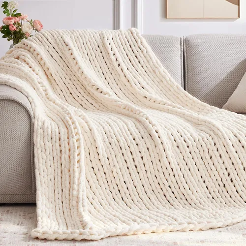 Miniatura 27 de Negwoo - Manta de punto grueso, de felpilla, para cama y sofá, manta de ganchillo hecha a mano, grande y gruesa, lavable a máquina, bonita y cómoda