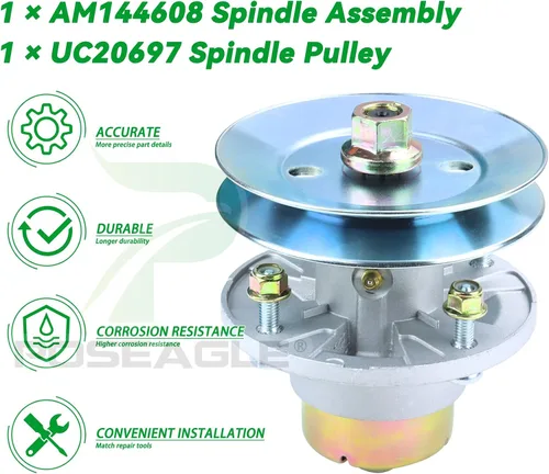 Miniatura 9 de Conjunto de husillo AM144608 previamente engrasado con polea de husillo UC20697 para John Deere X330 X350 X354 X370 X380 X384 X390 X394 X570 X580