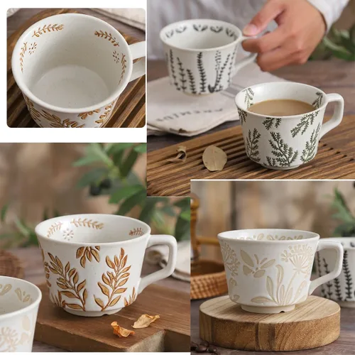 Miniatura 6 de Taza de cerámica, 11 oz - Tazas vintage para café, leche, café con leche, capuchino, té, tazas de porcelana aptas para lavavajillas, microondas