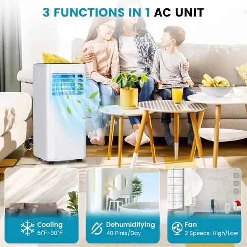 Miniatura 3 de GOFLAME Aire acondicionado portátil, potente unidad de CA de 8000 BTU con control remoto y 4 ruedas, enfriador de aire 3 en 1, deshumidificador