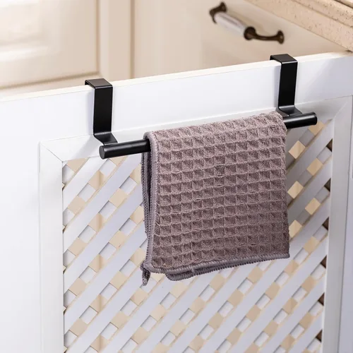 Miniatura 7 de Barra toallero para puerta de gabinete - Individual, de acero inoxidable y negro mate sobre puerta de armario