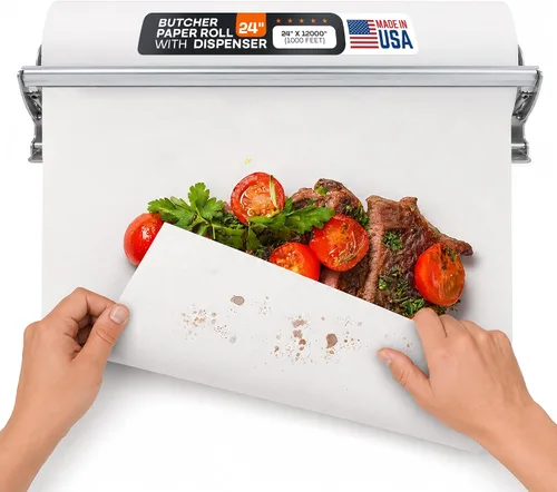 Miniatura 10 de White Butcher Paper 18" x 12000" (1000 feet) with Dispenser - USA-Made Natural Butcher Paper Roll for Meat and Fish - Uncoated, Unwaxed & Food-Grade