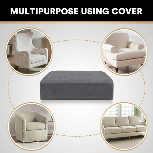 Miniatura 6 de PrinceDeco Funda de cojín elástica de terciopelo para sofá, silla, sofá biplaza, protector de muebles, funda de cojín para sofá de hasta 29.5 Gris