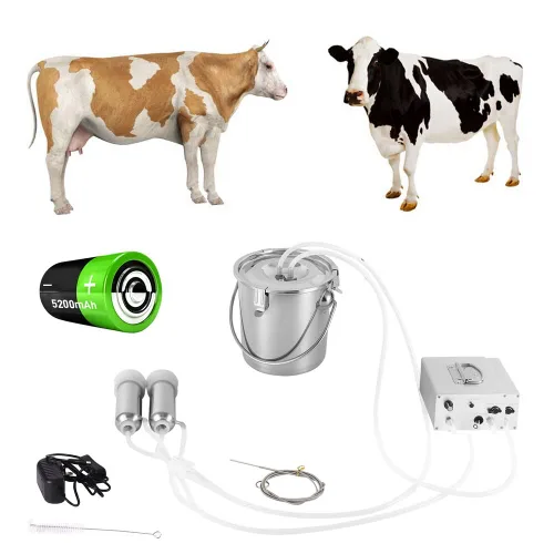 Miniatura 9 de Máquina de ordeño eléctrica de cabra de 3 litros, bomba de vacío de pulsación automática recargable con 2 tazas de pezón, cubo de acero inoxidable