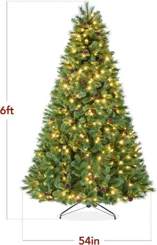 Miniatura 2 de Best Choice Products Árbol de Navidad de Pino Escocés Preiluminado de 6 pies, Decoración Navideña Artificial Premium Predecorada con 946 Puntas