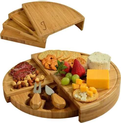 Miniatura 26 de Tabla Picnic at Ascot de bambú, para aperitivos, con herramientas para queso, espirales de una cuña compacta de 13 pulgadas de diámetro, patentado