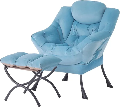 Miniatura 30 de Tiita - Sillón reclinable con otomana, grande, moderno, silla de ocio, de lectura, con reposapiés, para dormitorio, sala de estar, dormitorios, Gris
