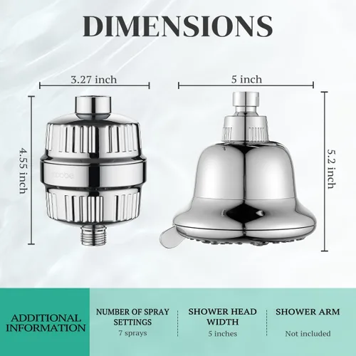 Miniatura 6 de Cobbe Cabezal de ducha de lujo con doble filtro, alto rendimiento de 16+20 etapas, 99% de eliminación de filtros de ducha para agua dura, elimina
