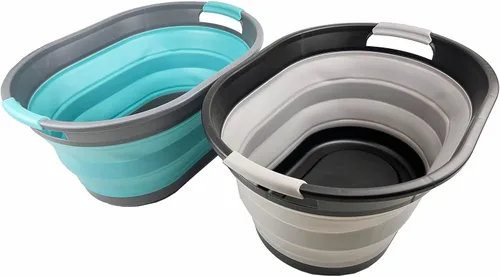 SAMMSAMMART - Juego de 2 cestas plegables ovaladas de plástico para la ropa sucia de 28 litros (7.4 galones), contenedor de almacenamiento plegable,