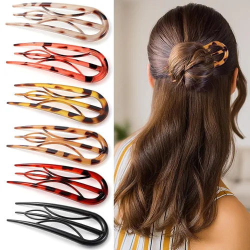 Miniatura 12 de 6 piezas de broches franceses para el cabello para mujer, broches franceses para el cabello con caparazón de tortuga, broches grandes para peinar