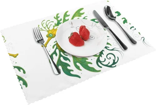 Miniatura 15 de Rectangular Placemats Set of 4, Heat Resistant Liquid Metal Printed Kitchen Dining Table Mats