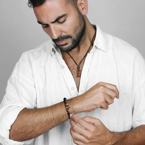Miniatura 2 de VNOX Pulsera de regalo para hombres Pulseras de cuentas de ojo de tigre hechas a mano para hombres, cuentas de yoga, regalo para aliviar el estrés
