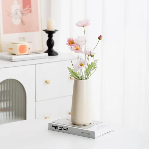Miniatura 5 de Jarrón de cerámica beige – Florero neutro de 8 pulgadas para decoración del hogar, jarrón bohemio blanco roto, jarrones crema para flores, jarrones
