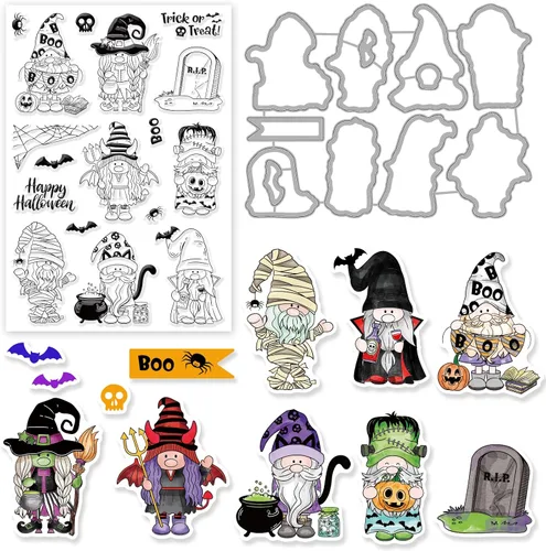 Miniatura 16 de INFUNLY Sellos y troqueles de gato para hacer tarjetas Juego de sellos y troqueles de gato transparentes Troquel de corte de metal Sellos de goma