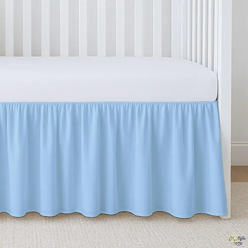 Miniatura 8 de Cottington Lane Falda de cama para cuna de color azul claro, con volantes y esquinas divididas, 100% algodón natural, falda de cama para cuna