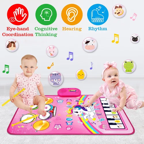 Miniatura 6 de Juguetes para Niñas de 1 Año Regalos: Alfombra Musical para Bebés Juguetes para Niños de 1-2 Años - Piano, Tambor y Animales de 3 en 1 Toca