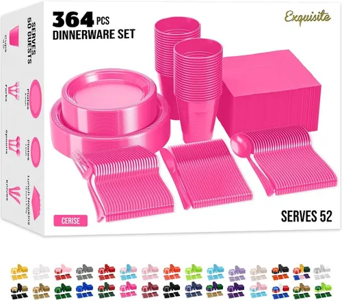 Miniatura 19 de Party Solids 350 Piezas Platos de Plástico Blanco Para Fiestas, Juego de Platos Desechables Blancos, 50 de Cada Juego de Platos para Cena de 9