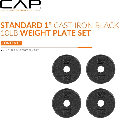 Miniatura 2 de CAP Barbell Placas de peso estándar de hierro fundido de 1 pulgada, individuales y juegos 1.25-50 libras Múltiples opciones