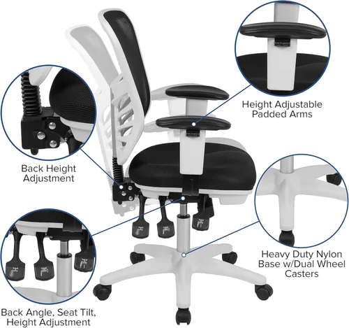 Miniatura 4 de Flash Furniture Nicholas Silla Giratoria de Respaldo Medio para Oficina y Videojuegos, Silla de Oficina Ergonómica de Malla con Soporte Lumbar Malla