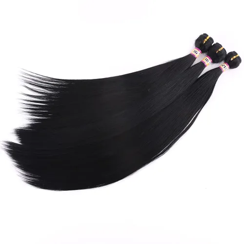 Miniatura 5 de 3 paquetes de extensiones de cabello sintético lacio y sedoso, de 16, 18, 20 pulgadas, trama de cabello negro de color mixto (1#)