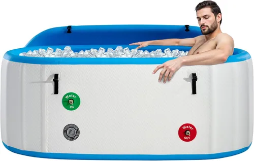 Miniatura 9 de Albott Bañera fría con enfriador de 1 HP, bañera de hielo inflable con control de aplicación, sistema UV/ozono, tapa y ruedas aisladas, bañera