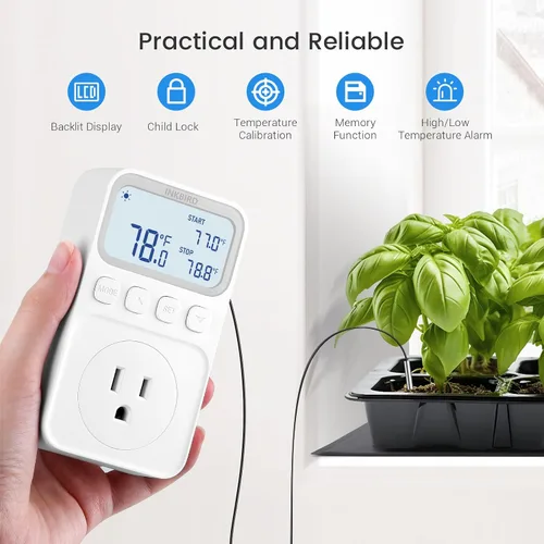 Miniatura 3 de INKBIRD Termostato digital Salida Controlador de temperatura Toma de corriente Control de calefacción/enfriamiento 1200W 10A Pantalla retroiluminada