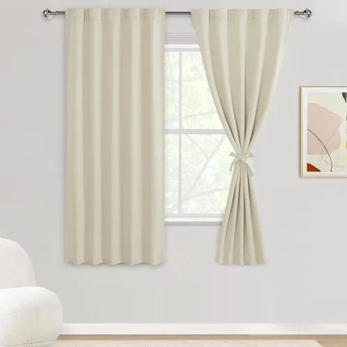 Miniatura 24 de DWCN Cortinas opacas con pestaña trasera para ventana - Cortinas opacas con bolsillo para barra para oscurecer la habitación para dormitorio/sala