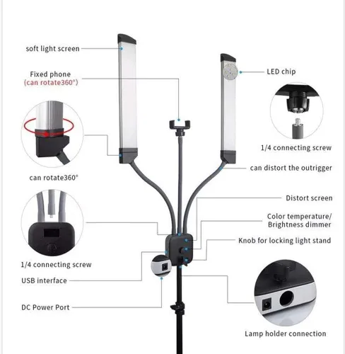 Miniatura 3 de Tatuaje profesional belleza mejora fotografía Led anillo luz led fotografía doble brazo relleno luz celebridad transmisión en vivo selfie luz ight