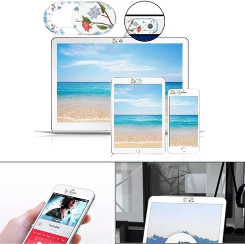 Miniatura 6 de Funda para cámara de computadora portátil, diseño de flores lindas, 8 unidades, cubierta para cámara web, funda para cámara de teléfono, ultrafina