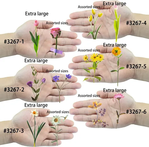 Miniatura 6 de FUNSHOWCASE Calcomanías mixtas de resina para plantas de piña, hojas de flores, decoración de álbumes de recortes, paquete de 218