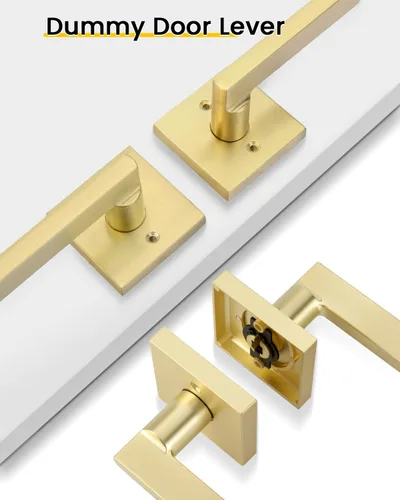 Miniatura 2 de Goldenwarm Manija de puerta simulada de oro cepillado – Palanca interior decorativa sin giro para despensa, puertas francesas y armarios (2 piezas)