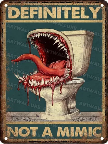 Cartel de Hojalata Vintage Definitely Not A Mimic Póster Pósteres de Baño Pósteres de Mesa Dragones Juegos de Dados Decoración del Hogar Para Baño