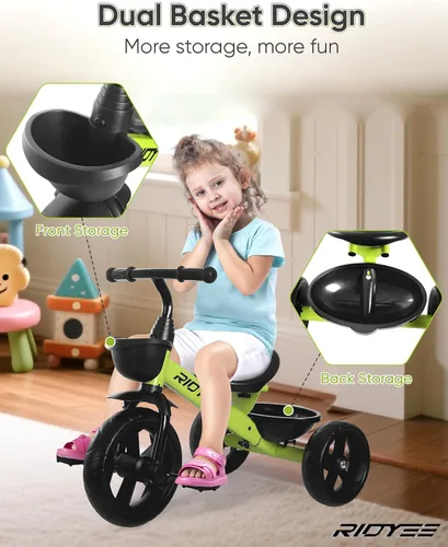 Miniatura 2 de RIDYEE Triciclo para niños de 1.5 a 5 años, triciclo para edades de 2 a 4 años, distancia entre ejes trasera extra ancha para estabilidad, triciclos