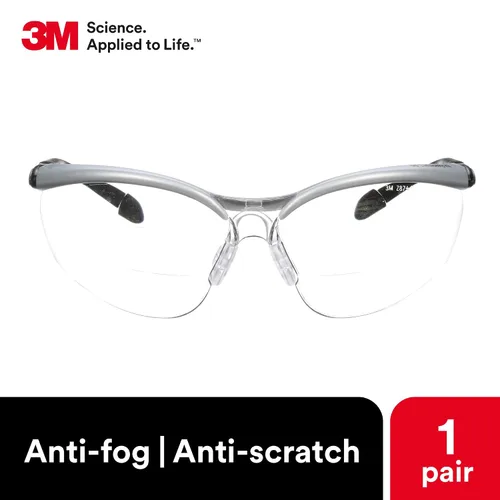 Miniatura 4 de 3M BX Lentes de protección de doble lectura, lentes antiniebla transparentes 11457-00000-20, armazón plateado/negro, dioptría superior/inferior +1.5