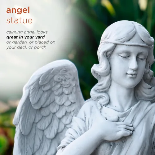 Miniatura 4 de Alpine Corporation 79 cm de alto Estatua de ángel para interior/exterior Arte de jardín Decoración, gris claro 31 pulgadas de alto - Ángel gris claro