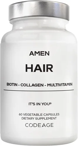 Amen Vitaminas para el cabello – 10,000 mcg de biotina, colágeno en polvo – Vitamina C, D3 y E, ácido pantoténico, MSM, zinc, ácido hialurónico,