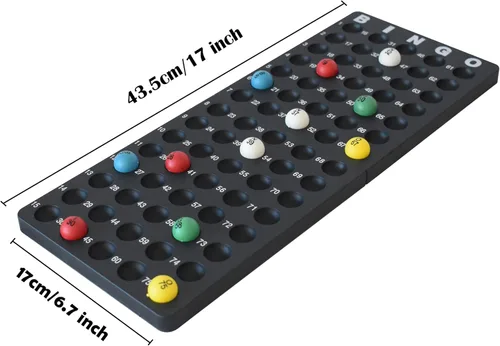 Miniatura 6 de Yuanhe Juego de bingo Jumbo – Jaula redonda de metal de 11 pulgadas, 75 bolas de colores, 100 tarjetas de bingo, 500 fichas mixtas y tablero maestro